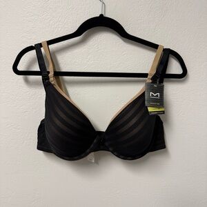 MAIDENFORM T-SHIRT BRAS 2 PACK BLACK BEIGE SIZE 40C WIRED LIGHTLY LINED NEW